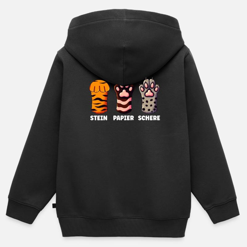 Chat Pierre Papier Ciseaux Patte Jeu Drôle - Sweat Premium à capuche zippé enfant bio - noir