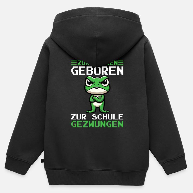 Né pour jouer Forcé d’aller à l’école Grenouille - Sweat Premium à capuche zippé enfant bio - noir
