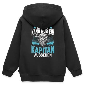 Capitaine à voile Dire bateau Voilier Capitaine - Sweat Premium à capuche zippé enfant bio - noir - Dos - AI Model Kid Male (0cm)
