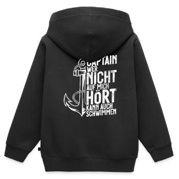 Capitaine à voile Dire bateau Voilier Capitaine - Sweat Premium à capuche zippé enfant bio - noir - Dos - AI Model Kid Male (0cm)