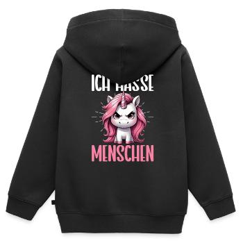 Je déteste les gens drôle licorne doigt puant - Sweat Premium à capuche zippé enfant bio - noir - Dos - AI Model Kid Male (0cm)