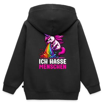 Je déteste les gens drôle licorne doigt puant - Sweat Premium à capuche zippé enfant bio - noir - Dos - AI Model Kid Male (0cm)