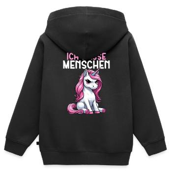 Je déteste les gens drôle licorne doigt puant - Sweat Premium à capuche zippé enfant bio - noir - Dos - AI Model Kid Male (0cm)