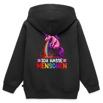Je déteste les gens drôle licorne doigt puant - Sweat Premium à capuche zippé enfant bio - noir - Dos - AI Model Kid Male (0cm)