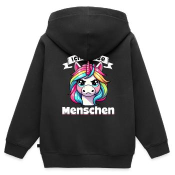 Je déteste les gens drôle licorne doigt puant - Sweat Premium à capuche zippé enfant bio - noir - Dos - AI Model Kid Male (0cm)