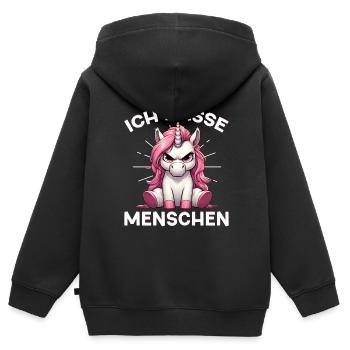 Je déteste les gens drôle licorne doigt puant - Sweat Premium à capuche zippé enfant bio - noir - Dos - AI Model Kid Male (0cm)