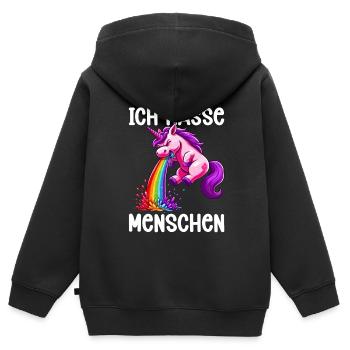 Je déteste les gens drôle licorne doigt puant - Sweat Premium à capuche zippé enfant bio - noir - Dos - AI Model Kid Male (0cm)