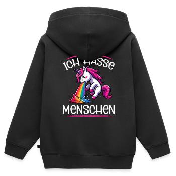 Je déteste les gens drôle licorne doigt puant - Sweat Premium à capuche zippé enfant bio - noir - Dos - AI Model Kid Male (0cm)