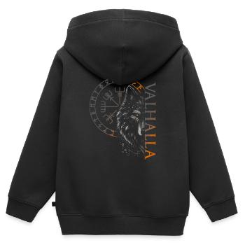 Valhalla Wolf Dieux nordiques Vikings nordiques - Sweat Premium à capuche zippé enfant bio - noir - Dos - AI Model Kid Male (0cm)