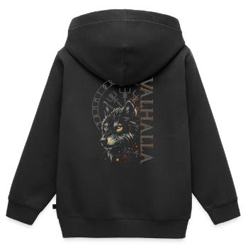 Valhalla Wolf Dieux nordiques Vikings nordiques - Sweat Premium à capuche zippé enfant bio - noir - Dos - AI Model Kid Male (0cm)