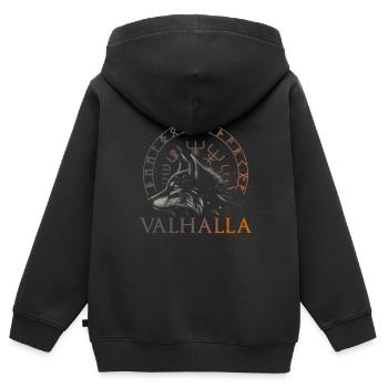 Valhalla Wolf Dieux nordiques Vikings nordiques - Sweat Premium à capuche zippé enfant bio - noir - Dos - AI Model Kid Male (0cm)