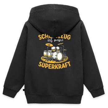 Batteur Batteur Percussion Musiciens - Sweat Premium à capuche zippé enfant bio - noir - Dos - AI Model Kid Male (0cm)