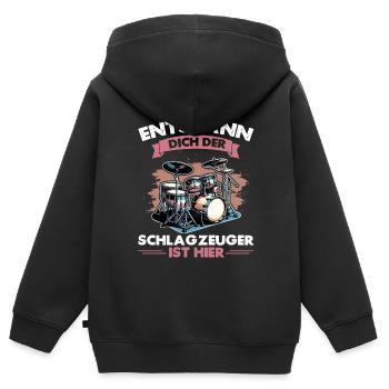Batteur Batteur Percussion Musiciens - Sweat Premium à capuche zippé enfant bio - noir - Dos - AI Model Kid Male (0cm)