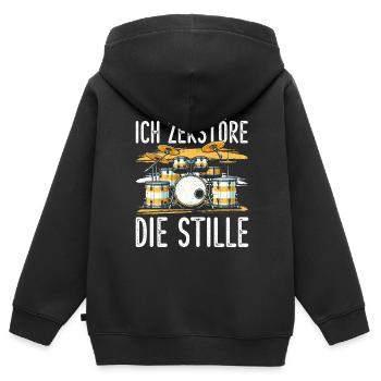 Batteur Batteur Percussion Musiciens - Sweat Premium à capuche zippé enfant bio - noir - Dos - AI Model Kid Male (0cm)