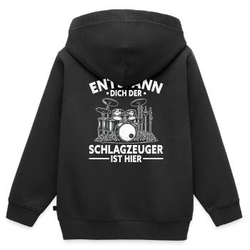Batteur Batteur Percussion Musiciens - Sweat Premium à capuche zippé enfant bio - noir - Dos - AI Model Kid Male (0cm)