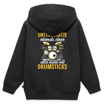 Batteur Batteur Percussion Musiciens - Sweat Premium à capuche zippé enfant bio - noir - Dos - AI Model Kid Male (0cm)