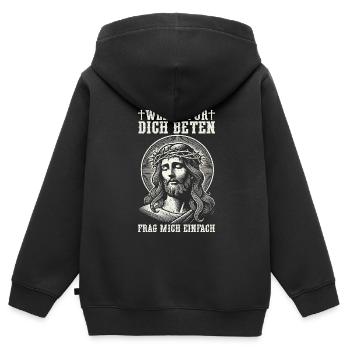 Service d’adoration des croyants catholiques chrétiens de Jésus - Sweat Premium à capuche zippé enfant bio - noir - Dos - AI Model Kid Male (0cm)