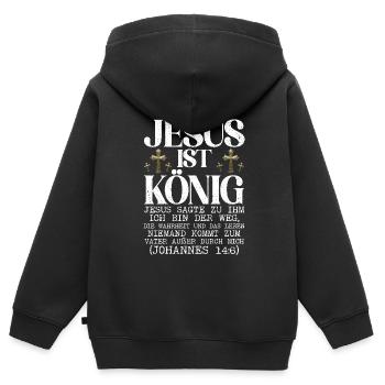 Service d’adoration des croyants catholiques chrétiens de Jésus - Sweat Premium à capuche zippé enfant bio - noir - Dos - AI Model Kid Male (0cm)