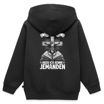 Service d’adoration des croyants catholiques chrétiens de Jésus - Sweat Premium à capuche zippé enfant bio - noir - Dos - AI Model Kid Male (0cm)