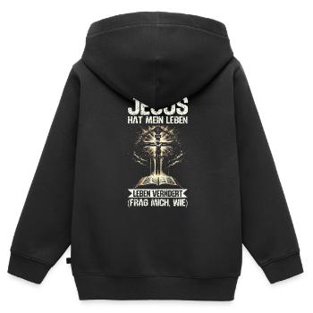 Service d’adoration des croyants catholiques chrétiens de Jésus - Sweat Premium à capuche zippé enfant bio - noir - Dos - AI Model Kid Male (0cm)