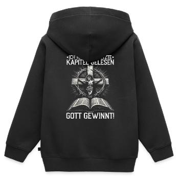 Service d’adoration des croyants catholiques chrétiens de Jésus - Sweat Premium à capuche zippé enfant bio - noir - Dos - AI Model Kid Male (0cm)