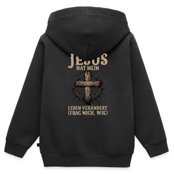 Service d’adoration des croyants catholiques chrétiens de Jésus - Sweat Premium à capuche zippé enfant bio - noir - Dos - AI Model Kid Male (0cm)