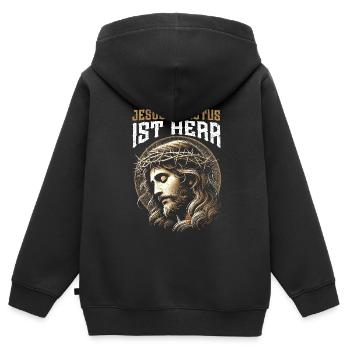 Service d’adoration des croyants catholiques chrétiens de Jésus - Sweat Premium à capuche zippé enfant bio - noir - Dos - AI Model Kid Male (0cm)