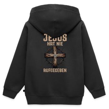 Service d’adoration des croyants catholiques chrétiens de Jésus - Sweat Premium à capuche zippé enfant bio - noir - Dos - AI Model Kid Male (0cm)