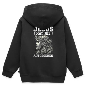 Service d’adoration des croyants catholiques chrétiens de Jésus - Sweat Premium à capuche zippé enfant bio - noir - Dos - AI Model Kid Male (0cm)