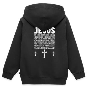 Service d’adoration des croyants catholiques chrétiens de Jésus - Sweat Premium à capuche zippé enfant bio - noir - Dos - AI Model Kid Male (0cm)