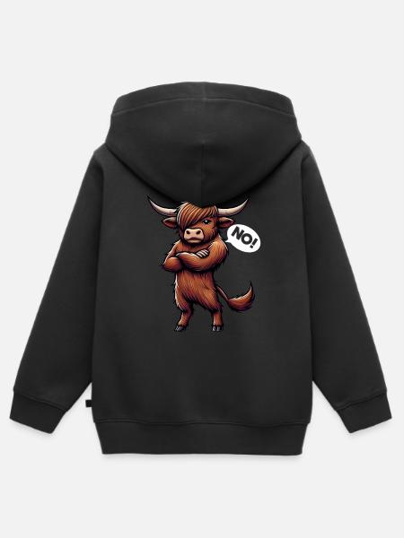 Scottish Highland Cow Scotland Farm - Kids Premium Organic Zip-up Hoodie - black