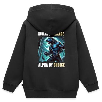 Humain Par hasard Alpha Par choix Loup-garou - Sweat Premium à capuche zippé enfant bio - noir - Dos - AI Model Kid Male (0cm)