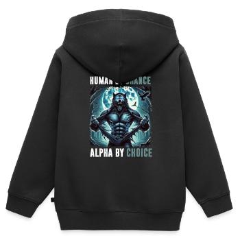 Humain Par hasard Alpha Par choix Loup-garou - Sweat Premium à capuche zippé enfant bio - noir - Dos - AI Model Kid Male (0cm)