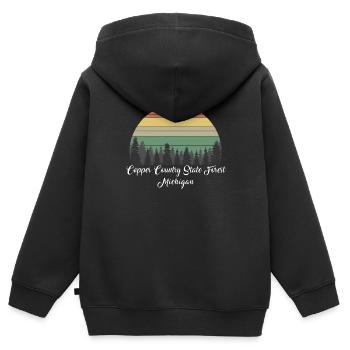 Forêt domaniale de Copper Country - Sweat Premium à capuche zippé enfant bio - noir - Dos - AI Model Kid Male (0cm)