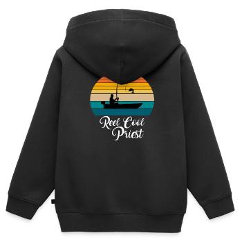 Reel Cool Priest Fishing Gifts - Kids Premium Organic Zip-up Hoodie - black - Back - AI Model Kid Male (0cm)