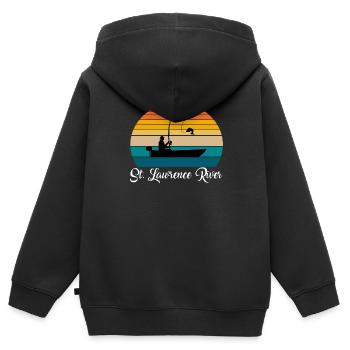 Lieu de pêche du fleuve Saint-Laurent - Sweat Premium à capuche zippé enfant bio - noir - Dos - AI Model Kid Male (0cm)