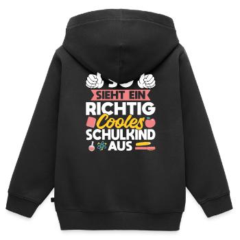 So sieht ein richtig cooles Schulkind aus - Kinder Premium Organic Zip Hoodie - Schwarz - Hinten - AI Model Kid Male (0cm)