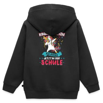 Bye Bye Kindergarten Ich rocke jetzt in der Schule - Kinder Premium Organic Zip Hoodie - Schwarz - Hinten - AI Model Kid Male (0cm)