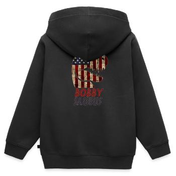 Patriotique Bobby Dinosaur Bobbysaurus - Sweat Premium à capuche zippé enfant bio - noir - Dos - AI Model Kid Male (0cm)