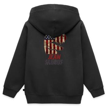 Patriotic Jean Dinosaur Jeansaurus - Kinder Premium Organic Zip Hoodie - Schwarz - Hinten - AI Model Kid Male (0cm)