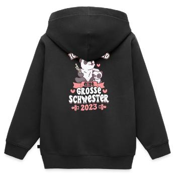 Ich werde Große Schwester 2023 - Kinder Premium Organic Zip Hoodie - Schwarz - Hinten - AI Model Kid Male (0cm)