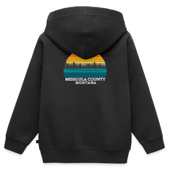 Missoula County Montana - Kinder Premium Organic Zip Hoodie - Schwarz - Hinten - AI Model Kid Male (0cm)