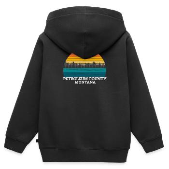 le comté de Petroleum, situé dans l’État du Montana; - Sweat Premium à capuche zippé enfant bio - noir - Dos - AI Model Kid Male (0cm)