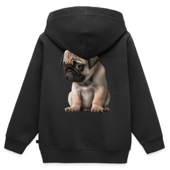 Chiot carlin timide - Sweat Premium à capuche zippé enfant bio - noir - Dos - AI Model Kid Male (0cm)