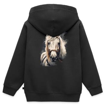 Islandpferd - Kinder Premium Organic Zip Hoodie - Schwarz - Hinten - AI Model Kid Male (0cm)