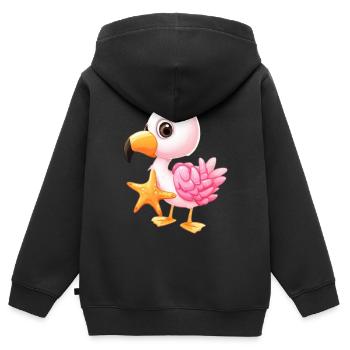 Flamant-roe - Sweat Premium à capuche zippé enfant bio - noir - Dos - AI Model Kid Male (0cm)