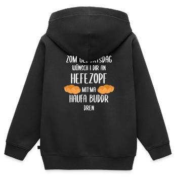 Souabe Souabe Anniversaire du dialecte - Sweat Premium à capuche zippé enfant bio - noir - Dos - AI Model Kid Male (0cm)