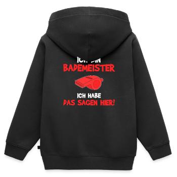 Bademeister Freibad Schwimmbad Spruch Geschenk - Kinder Premium Organic Zip Hoodie - Schwarz - Hinten - AI Model Kid Male (0cm)