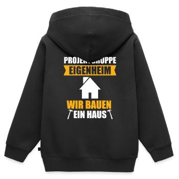 Maître d’ouvrage Maison Maison Maison Fête cool cadeau - Sweat Premium à capuche zippé enfant bio - noir - Dos - AI Model Kid Male (0cm)