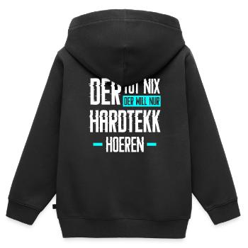 Hard Tekk Hardtekk Tekkno Gabber Spruch Geschenk - Kinder Premium Organic Zip Hoodie - Schwarz - Hinten - AI Model Kid Male (0cm)